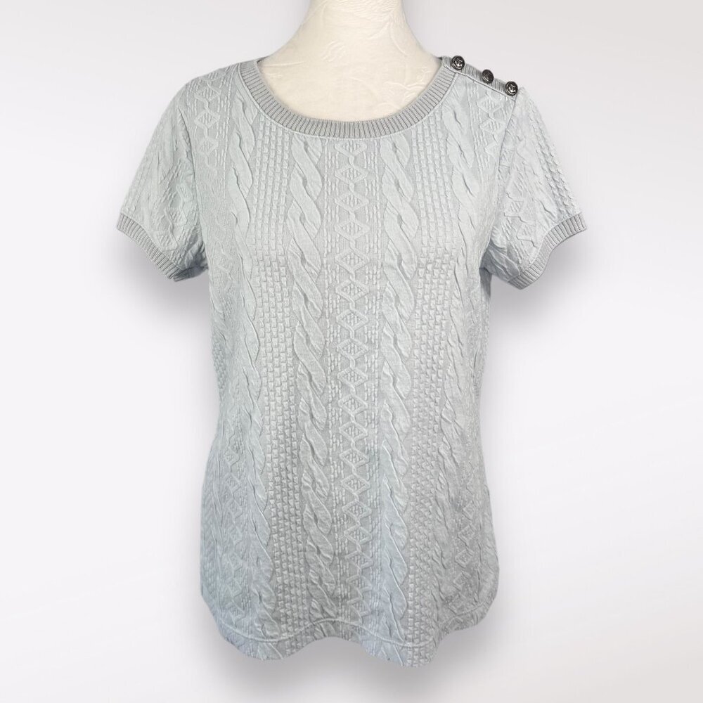 Lands' End Cable Knit Top Short Sleeve Sweater Small